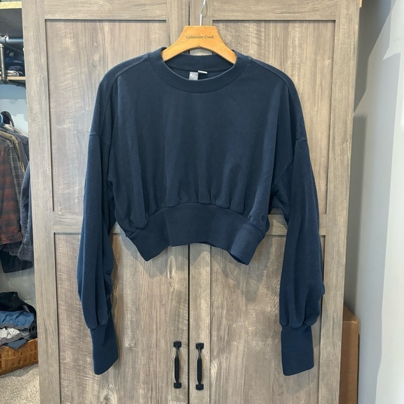 SWEATY BETTY Crop Fleece Sweatshirt size 8 navy blue - Picture 1 of 10